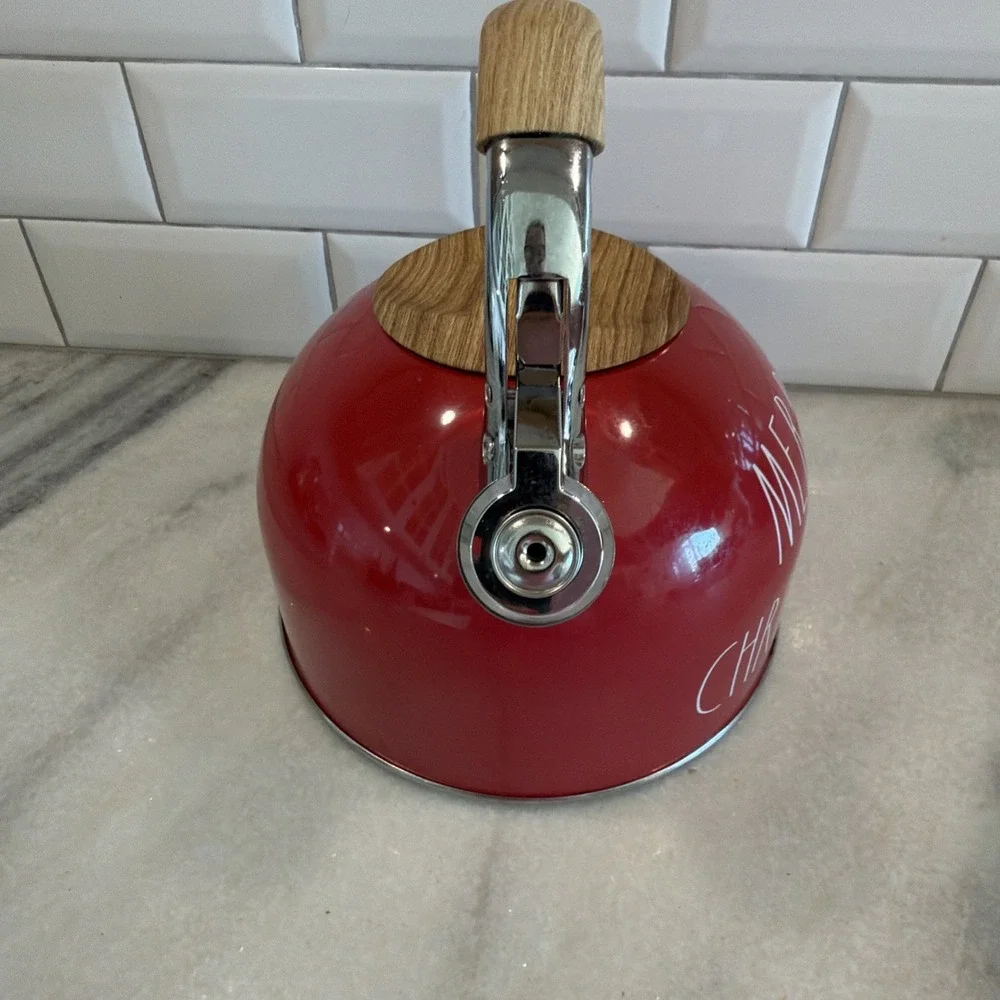 Rae Dunn Red MERRY CHRISTMAS Stainless Steel Teapot Tea Kettle GWB003